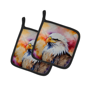 Watercolor Birds Pair of Pot Holders (Design: Eagle 3214, size: 7.5HX7.5W)