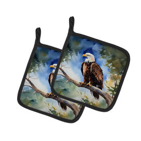 Watercolor Birds Pair of Pot Holders (Design: Eagle 3215, size: 7.5HX7.5W)