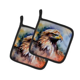 Watercolor Birds Pair of Pot Holders (Design: Eagle 3216, size: 7.5HX7.5W)