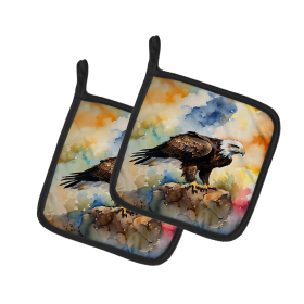 Watercolor Birds Pair of Pot Holders (Design: Eagle 3217, size: 7.5HX7.5W)