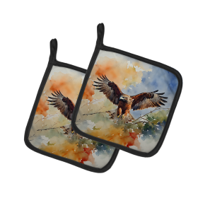Watercolor Birds Pair of Pot Holders (Design: Hawk 3231, size: 7.5HX7.5W)