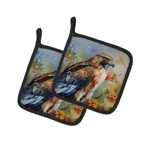 Watercolor Birds Pair of Pot Holders (Design: Hawk 3232, size: 7.5HX7.5W)