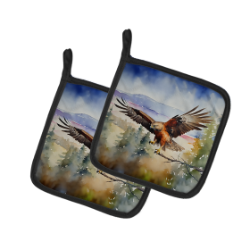 Watercolor Birds Pair of Pot Holders (Design: Hawk 3233, size: 7.5HX7.5W)
