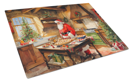 Cookies with Santa Claus Glass Cutting Board (Dog Breed: Father Christmas 3293, size: large)