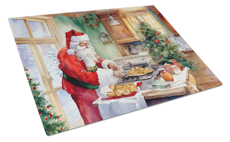 Cookies with Santa Claus Glass Cutting Board (Dog Breed: Father Christmas 3294, size: large)