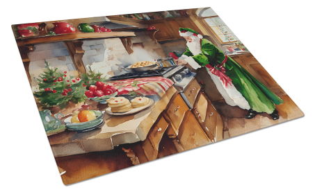 Cookies with Santa Claus Glass Cutting Board (Dog Breed: Father Christmas 3295, size: large)
