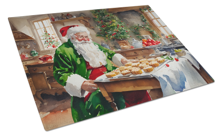 Cookies with Santa Claus Glass Cutting Board (Dog Breed: Father Christmas 3296, size: large)