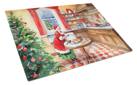 Cookies with Santa Claus Glass Cutting Board (Dog Breed: Mrs. Claus 3297, size: large)