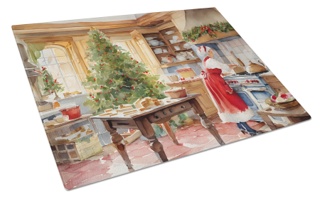 Cookies with Santa Claus Glass Cutting Board (Dog Breed: Mrs. Claus 3299, size: large)