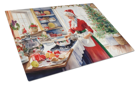 Cookies with Santa Claus Glass Cutting Board (Dog Breed: Mrs. Claus 3301, size: large)