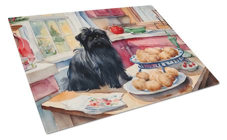 Christmas Cookies Glass Cutting Board (Dog Breed: Affenpinscher 3704, size: large)