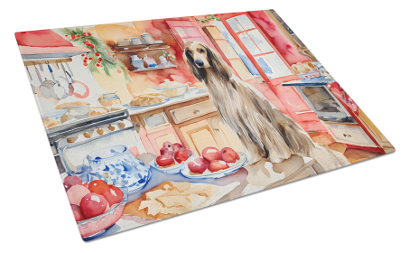 Christmas Cookies Glass Cutting Board (Dog Breed: Afghan Hound 3706, size: large)