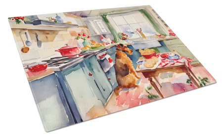 Christmas Cookies Glass Cutting Board (Dog Breed: Airedale Terrier 3707, size: large)