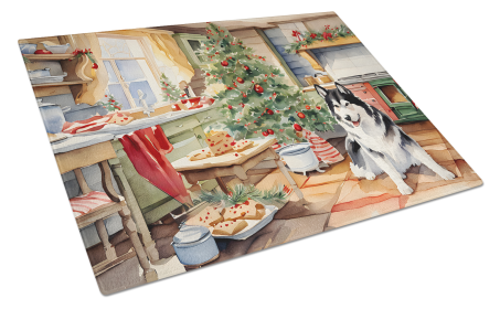 Christmas Cookies Glass Cutting Board (Dog Breed: Alaskan Malamute 3712, size: large)