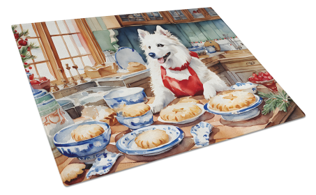 Christmas Cookies Glass Cutting Board (Dog Breed: American Eskimo 3714, size: large)