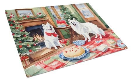 Christmas Cookies Glass Cutting Board (Dog Breed: American Eskimo 3715, size: large)