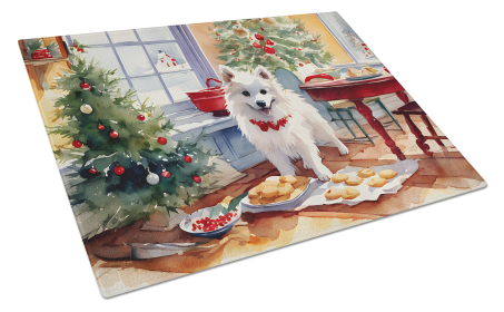 Christmas Cookies Glass Cutting Board (Dog Breed: American Eskimo 3716, size: large)