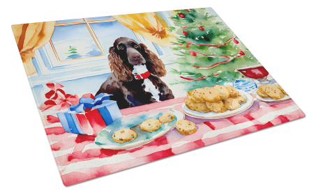 Christmas Cookies Glass Cutting Board (Dog Breed: American Water Spaniel 3717, size: large)