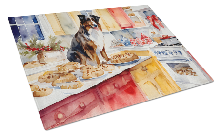 Christmas Cookies Glass Cutting Board (Dog Breed: Australian Shepherd 3719, size: large)