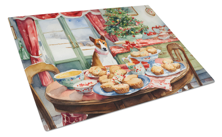 Christmas Cookies Glass Cutting Board (Dog Breed: Basenji 3720, size: large)