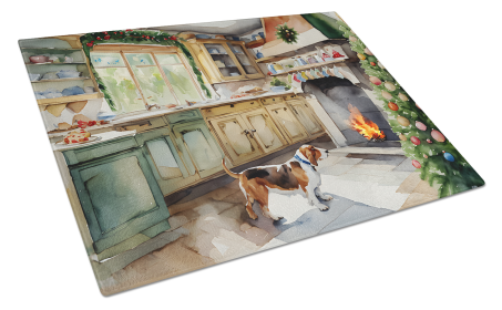 Christmas Cookies Glass Cutting Board (Dog Breed: Basset Hound 3721, size: large)