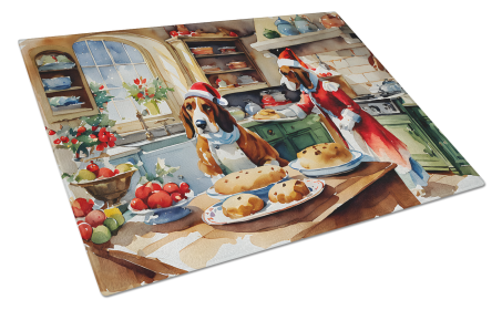 Christmas Cookies Glass Cutting Board (Dog Breed: Basset Hound 3722, size: large)