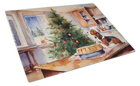 Christmas Cookies Glass Cutting Board (Dog Breed: Basset Hound 3725, size: large)