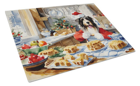 Christmas Cookies Glass Cutting Board (Dog Breed: Bearded Collie 3726, size: large)