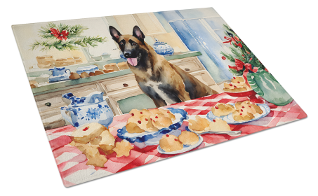 Christmas Cookies Glass Cutting Board (Dog Breed: Belgian Malinois 3727, size: large)