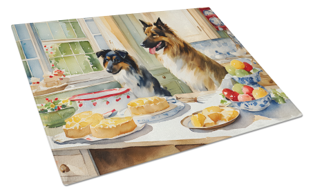 Christmas Cookies Glass Cutting Board (Dog Breed: Belgian Tervuren 3729, size: large)
