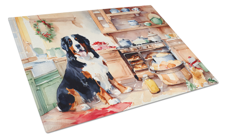 Christmas Cookies Glass Cutting Board (Dog Breed: Bernese Mountain Dog 3730, size: large)
