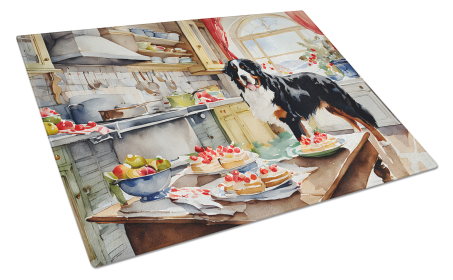 Christmas Cookies Glass Cutting Board (Dog Breed: Bernese Mountain Dog 3731, size: large)