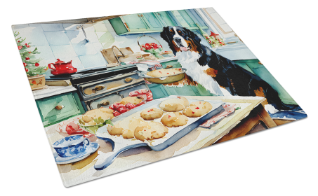 Christmas Cookies Glass Cutting Board (Dog Breed: Bernese Mountain Dog 3732, size: large)
