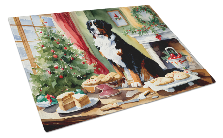 Christmas Cookies Glass Cutting Board (Dog Breed: Bernese Mountain Dog 3733, size: large)