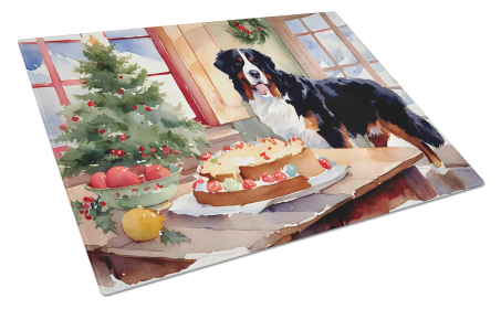 Christmas Cookies Glass Cutting Board (Dog Breed: Bernese Mountain Dog 3734, size: large)