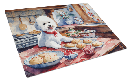 Christmas Cookies Glass Cutting Board (Dog Breed: Bichon Frise 3735, size: large)