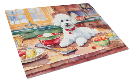 Christmas Cookies Glass Cutting Board (Dog Breed: Bichon Frise 3736, size: large)