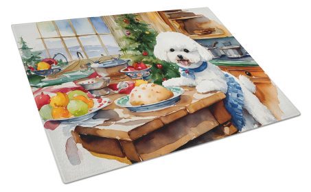 Christmas Cookies Glass Cutting Board (Dog Breed: Bichon Frise 3737, size: large)