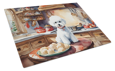 Christmas Cookies Glass Cutting Board (Dog Breed: Bichon Frise 3738, size: large)