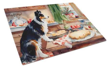 Christmas Cookies Glass Cutting Board (Dog Breed: Border Collie 3740, size: large)