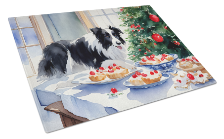 Christmas Cookies Glass Cutting Board (Dog Breed: Border Collie 3741, size: large)
