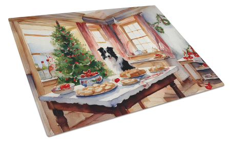Christmas Cookies Glass Cutting Board (Dog Breed: Border Collie 3742, size: large)