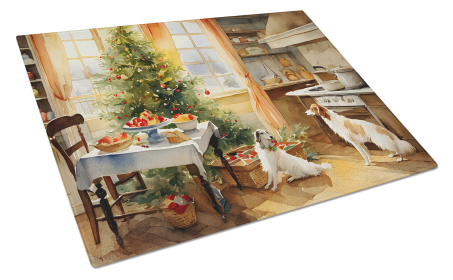 Christmas Cookies Glass Cutting Board (Dog Breed: Borzoi 3743, size: large)