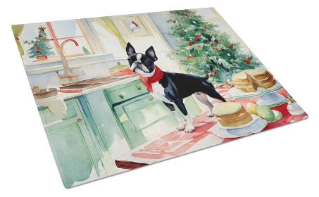 Christmas Cookies Glass Cutting Board (Dog Breed: Boston Terrier 3745, size: large)