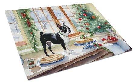 Christmas Cookies Glass Cutting Board (Dog Breed: Boston Terrier 3746, size: large)