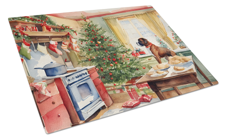 Christmas Cookies Glass Cutting Board (Dog Breed: Boxer 3749, size: large)