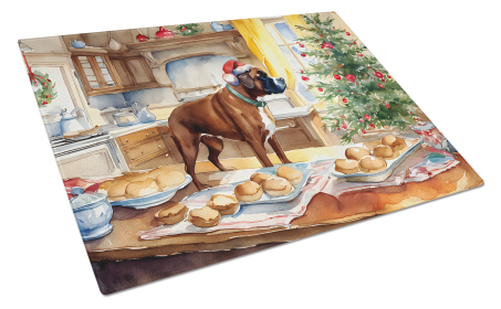 Christmas Cookies Glass Cutting Board (Dog Breed: Boxer 3750, size: large)