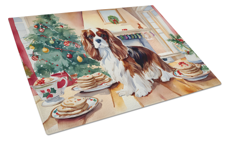 Christmas Cookies Glass Cutting Board (Dog Breed: Cavalier Spaniel 3760, size: large)