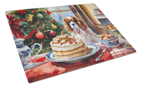 Christmas Cookies Glass Cutting Board (Dog Breed: Cavalier Spaniel 3761, size: large)