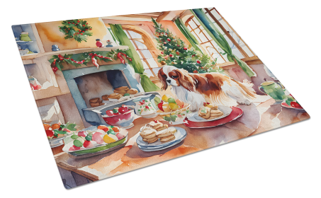 Christmas Cookies Glass Cutting Board (Dog Breed: Cavalier Spaniel 3762, size: large)